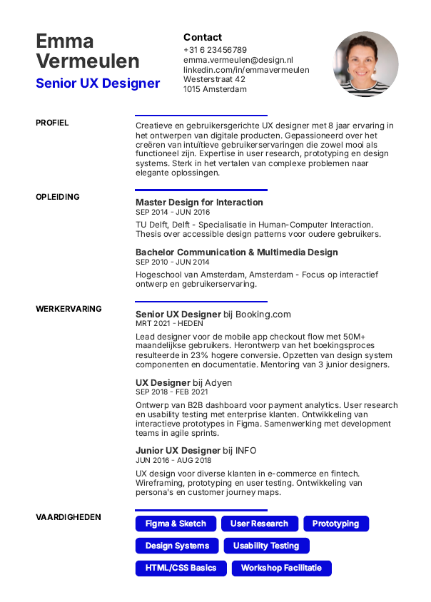 Voorbeeld CV gemaakt met Sollicitatie.ai